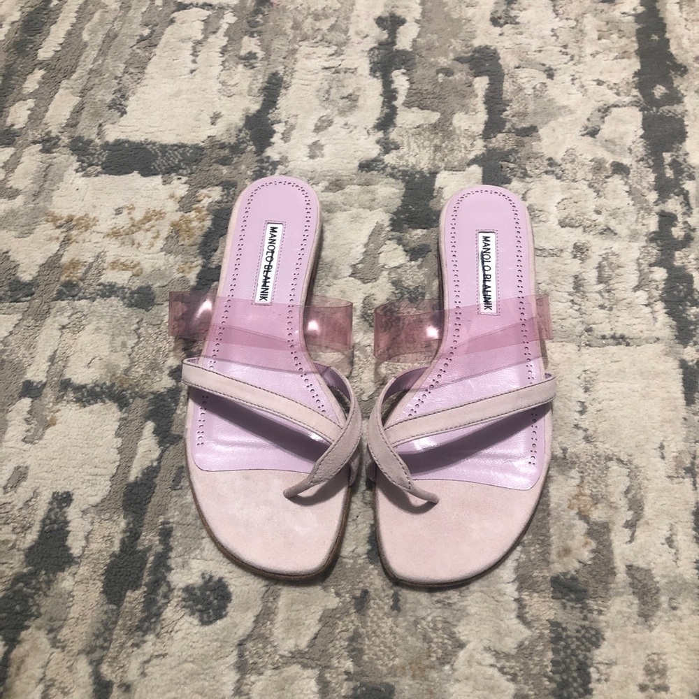 Manolo Blahnik Susina Suede Sandals Flip Flops slides size 38 Pink-Purple